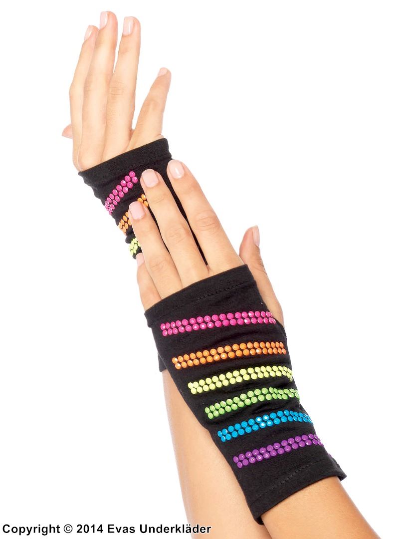 Rainbow Stud Fingerless Gloves